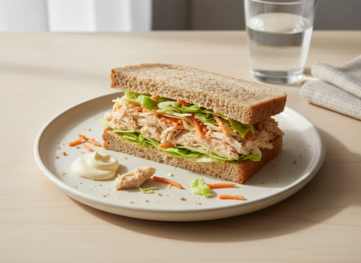 Sanduíche de frango desfiado com salada photo