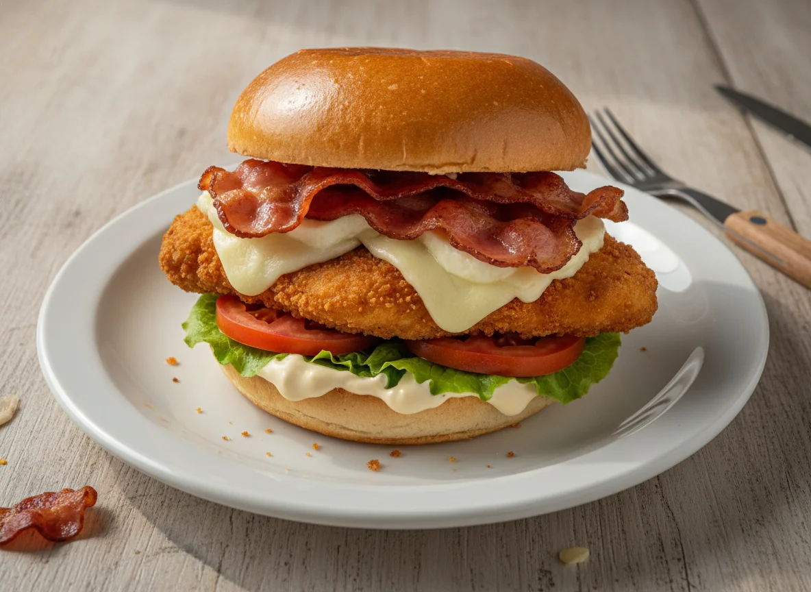 Sanduíche de Frango Empanado com Bacon e Queijo photo