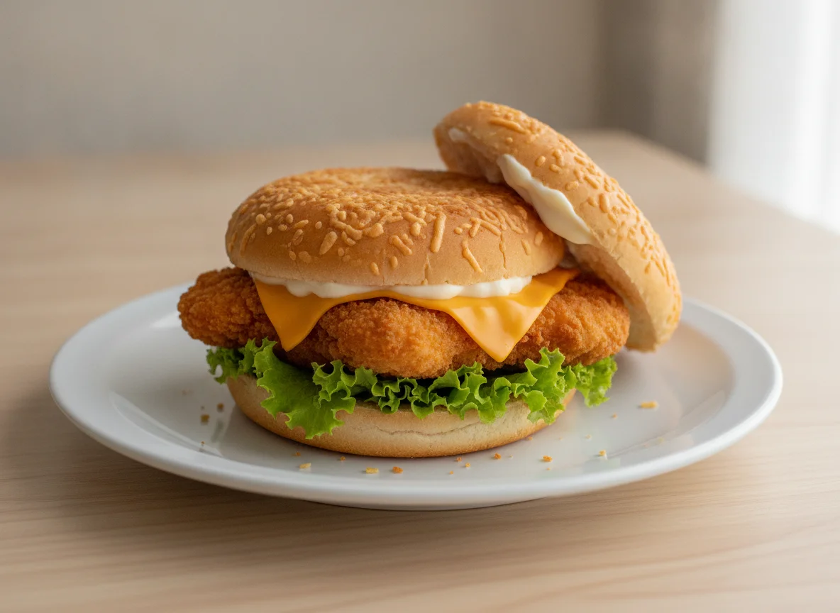 Sanduíche de Frango Empanado com Queijo e Alface photo