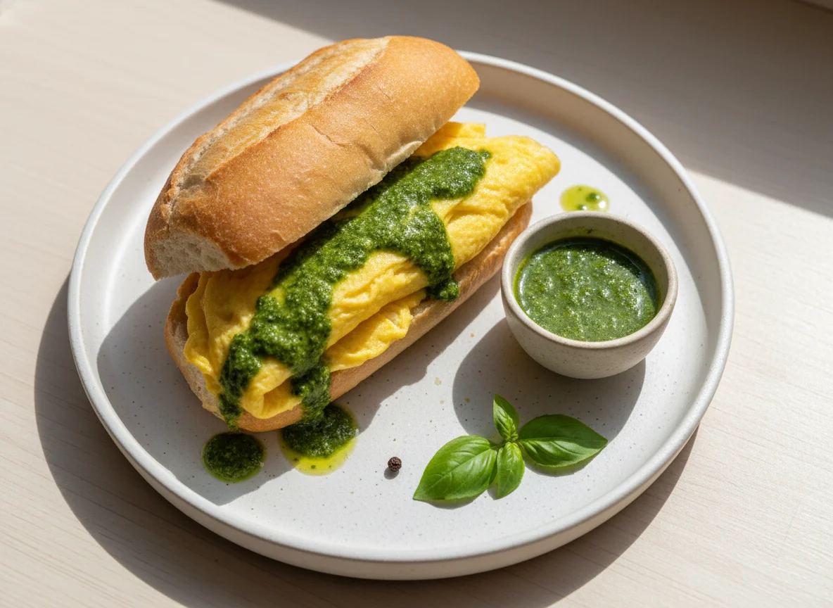 Sanduíche de omelete com pão e molho photo