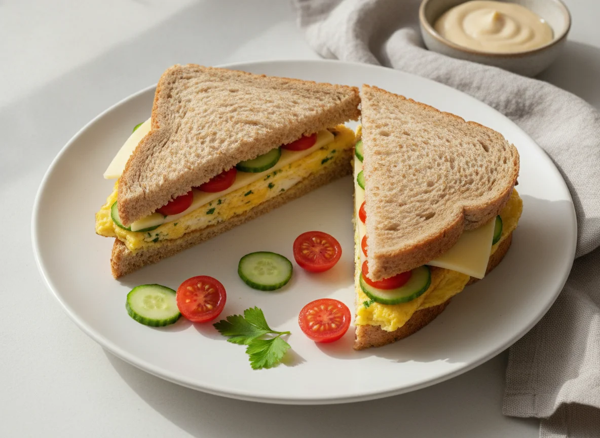 Sanduíche de omelete com queijo e vegetais photo