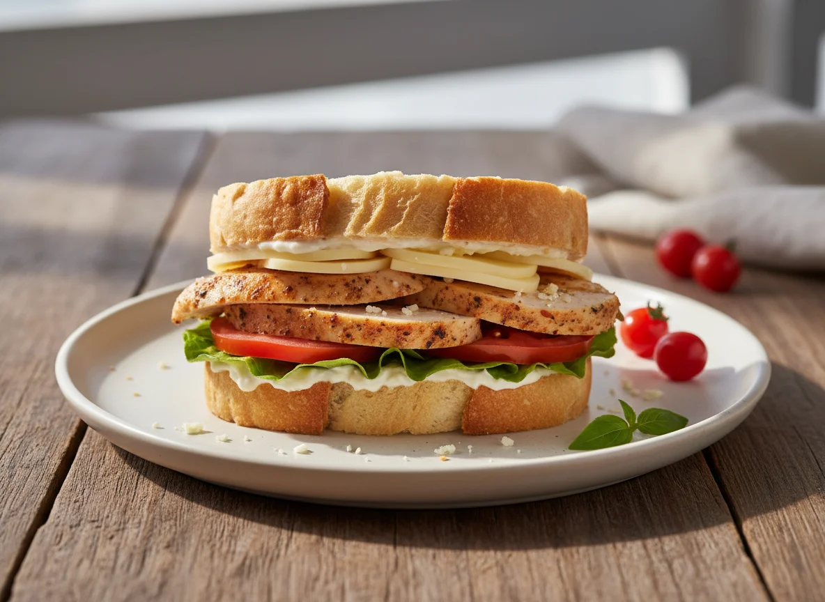 Sanduíche de Pão de Cerveja com Peito de Frango photo