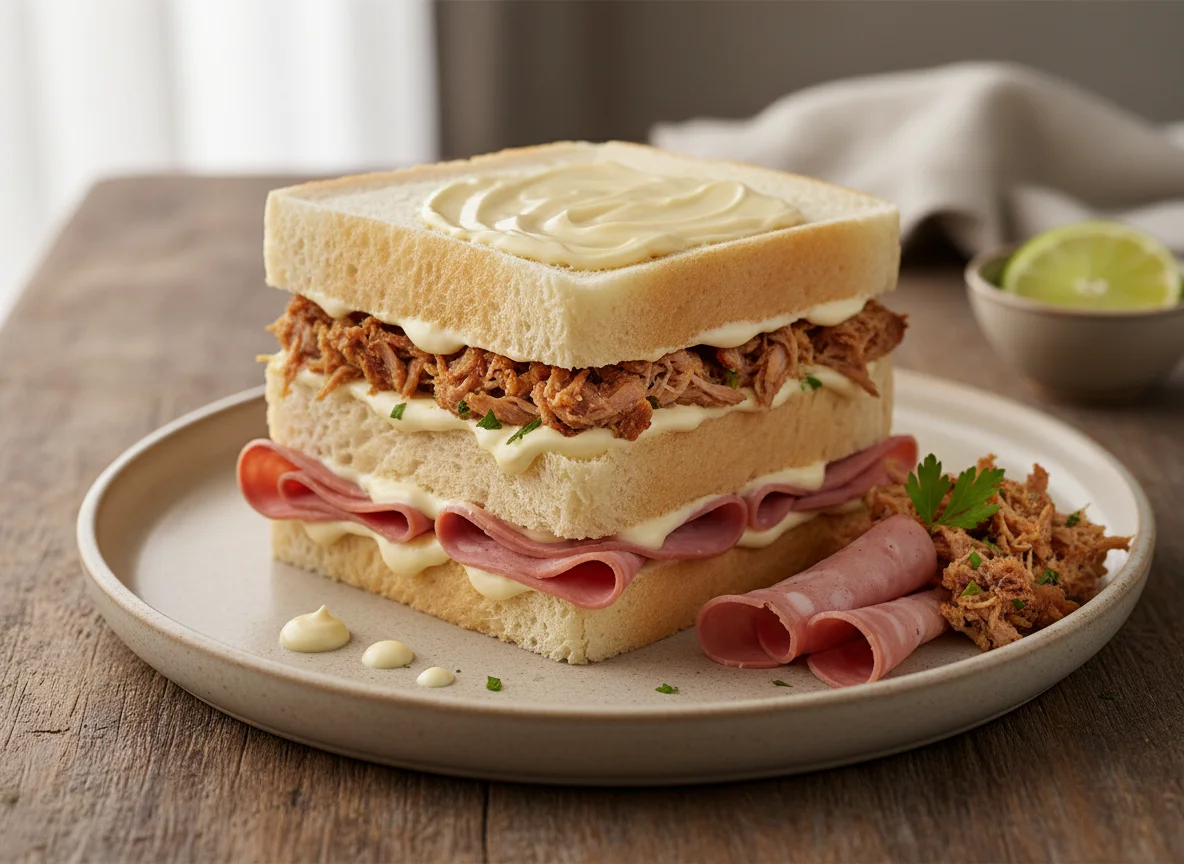 Sanduíche de pão de forma com frios e maionese photo
