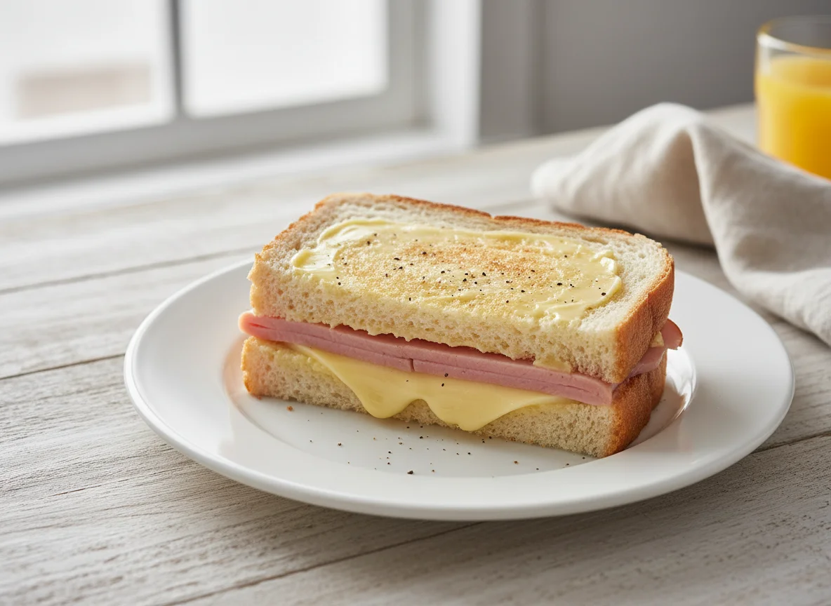 Sanduíche de pão de forma com presunto e queijo photo