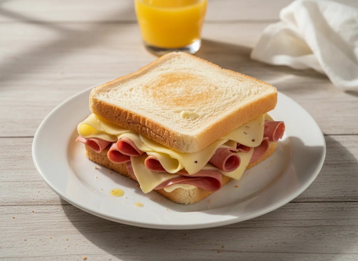 Sanduíche de pão de forma com queijo e mortadela photo