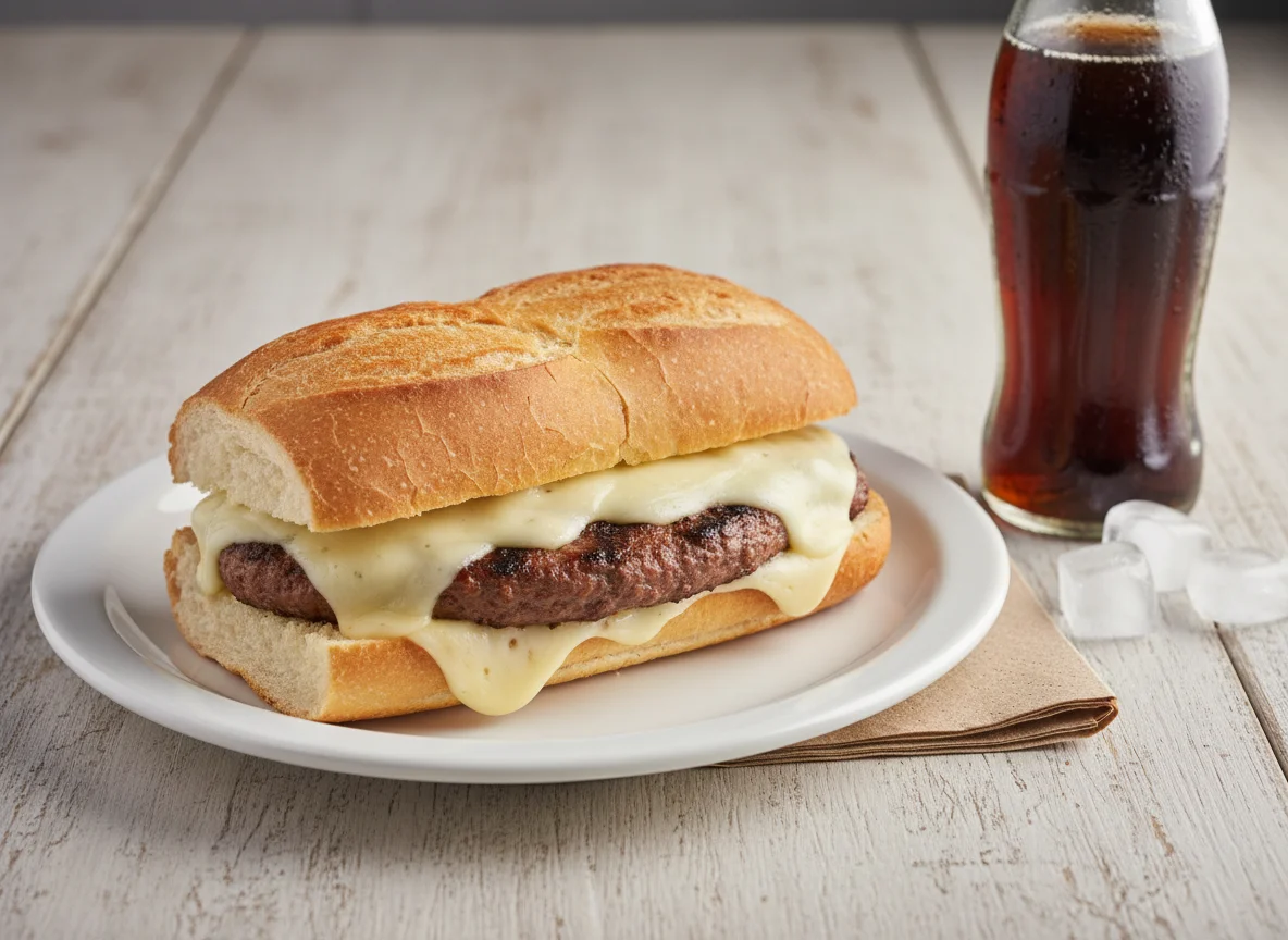 Sanduíche de pão francês com carne e queijo photo