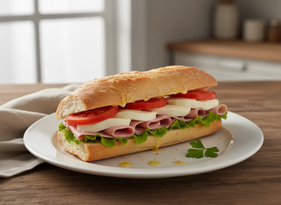 Sanduíche de pão francês com recheio photo