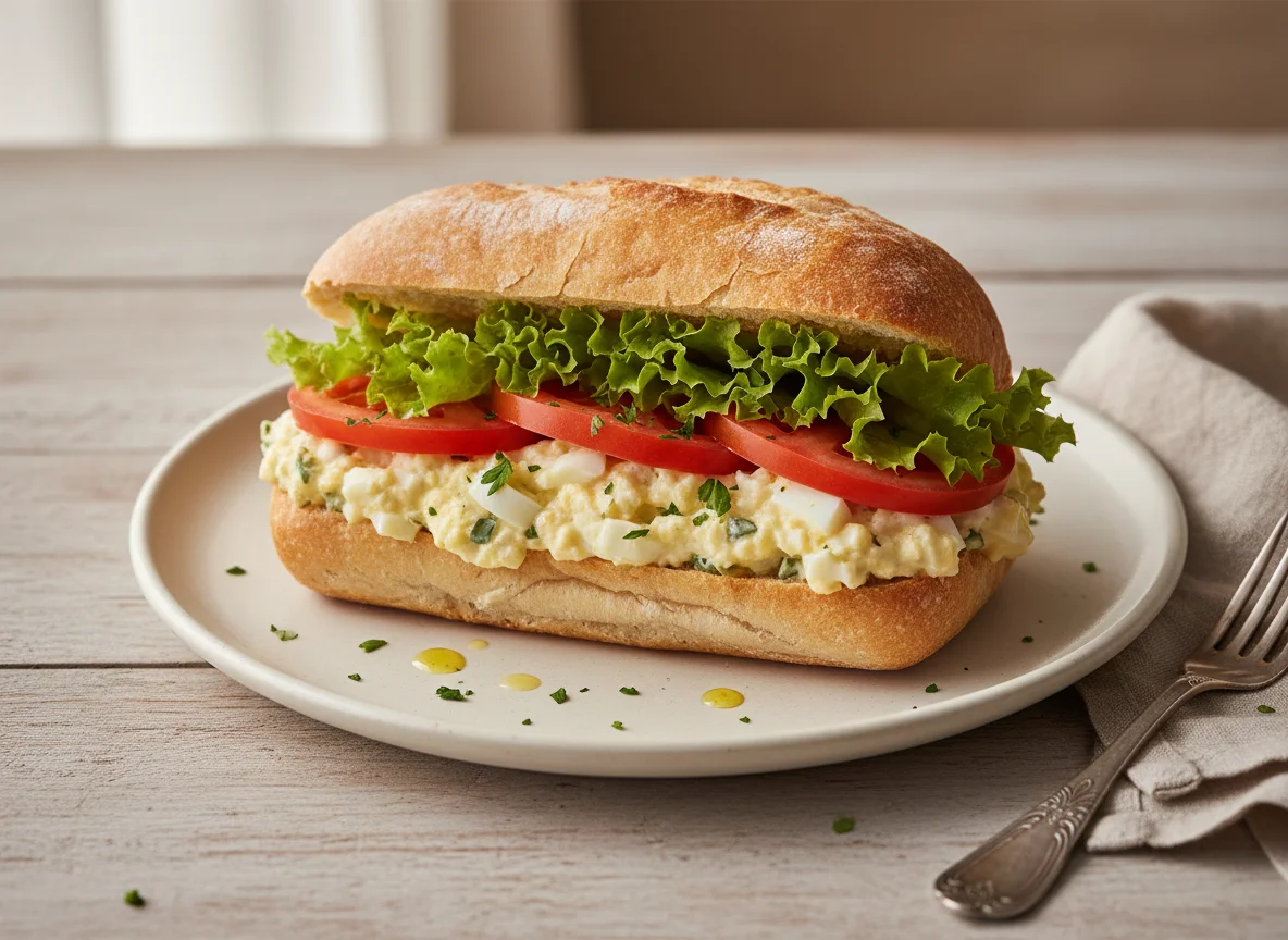 Sanduíche de pão francês com salada e recheio cremoso photo