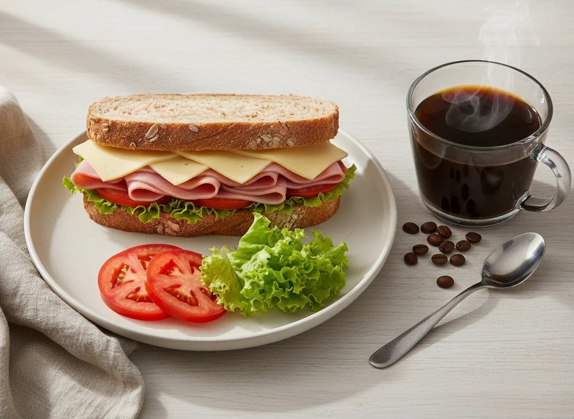 Sanduíche de pão integral com café photo