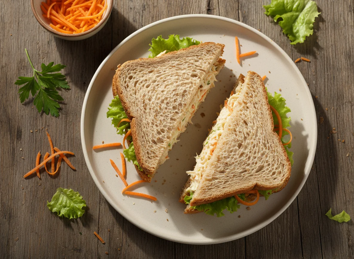 Sanduíche de pão integral com frango e salada photo