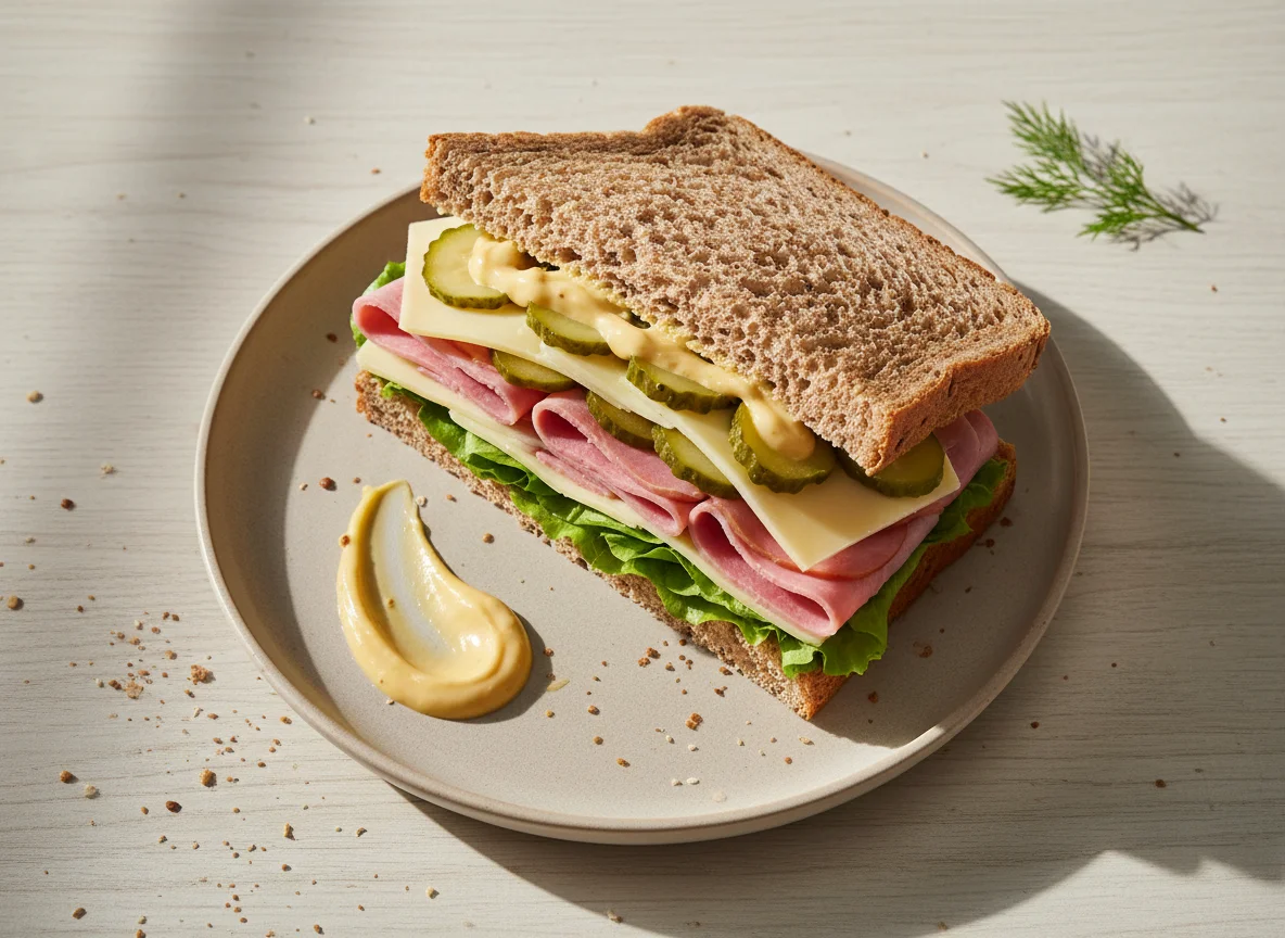 Sanduíche de pão integral com frios e salada photo