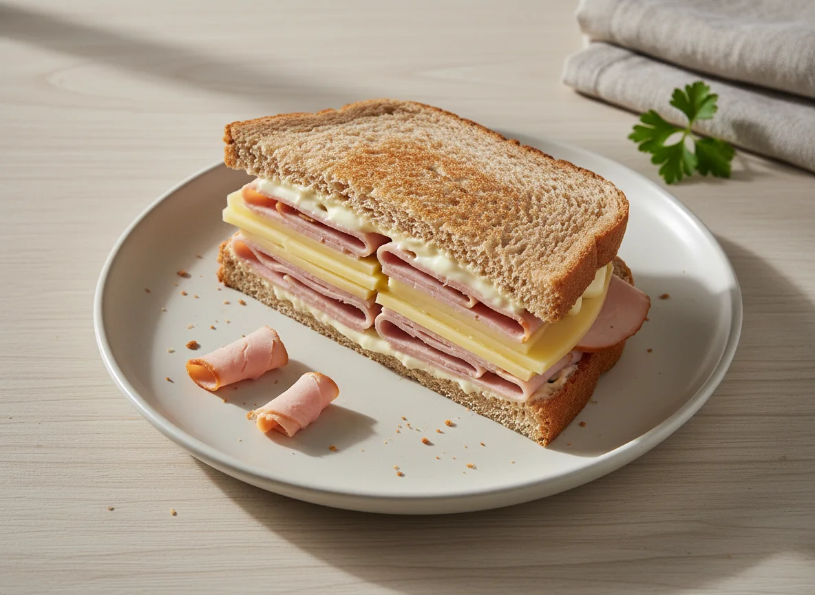 Sanduíche de pão integral com queijo e peito de peru photo