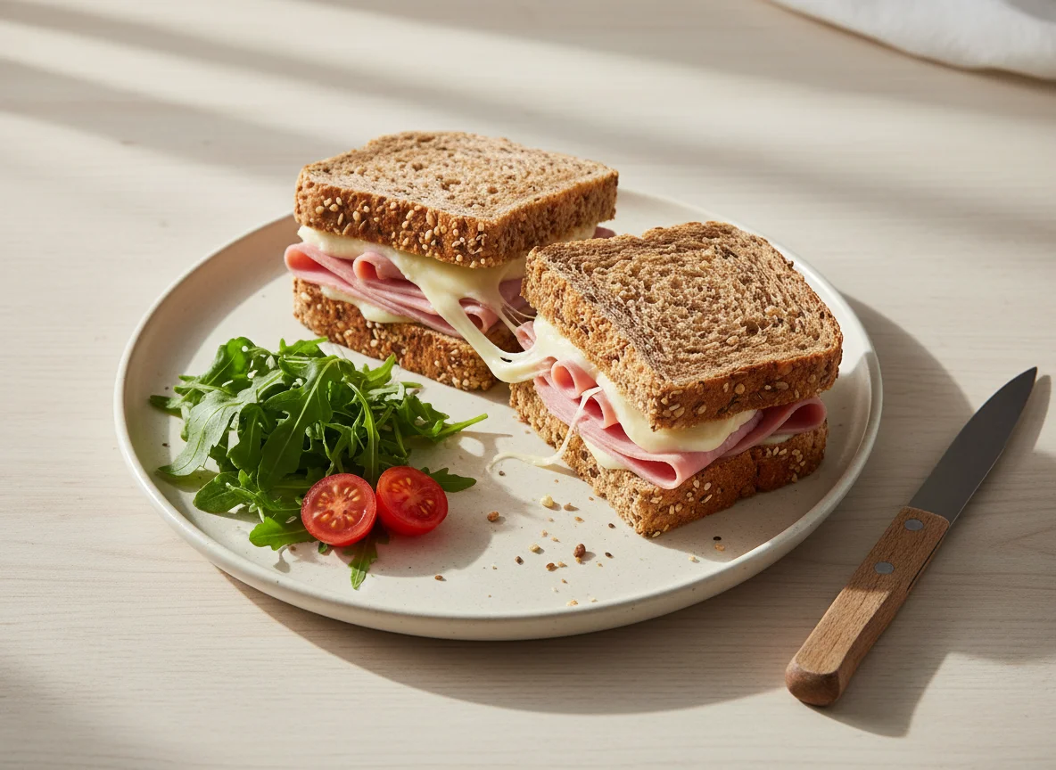 Sanduíche de Pão Multigrãos com Presunto e Queijo photo