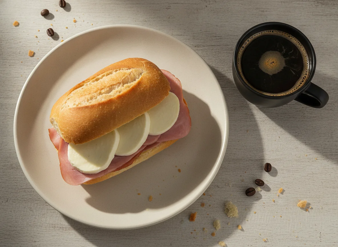 Sanduíche de presunto e queijo com café photo