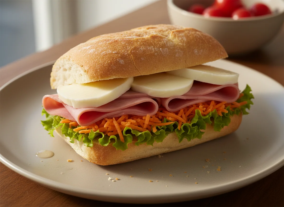 Sanduíche de presunto e queijo com salada photo