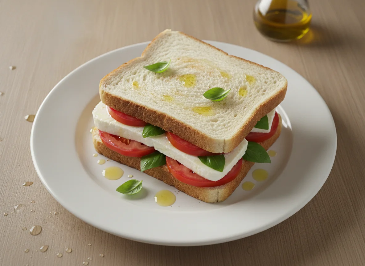 Sanduíche de Queijo Branco com Tomate e Manjericão photo