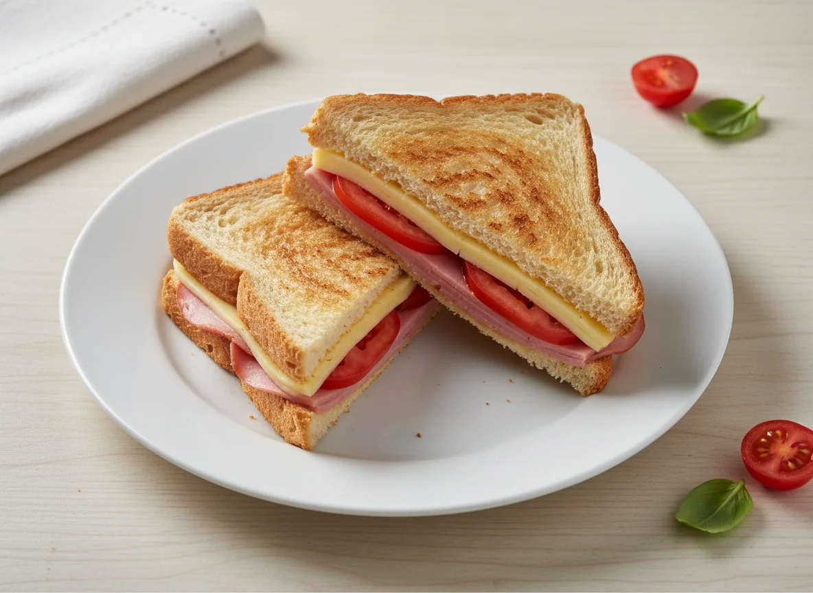 Sanduíche de queijo e presunto com tomate photo