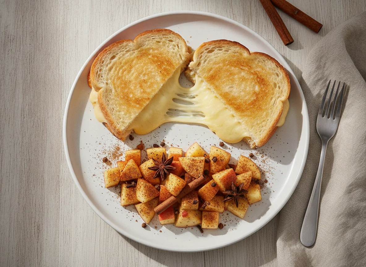 Sanduíche de queijo grelhado e salada de frutas com especiarias photo
