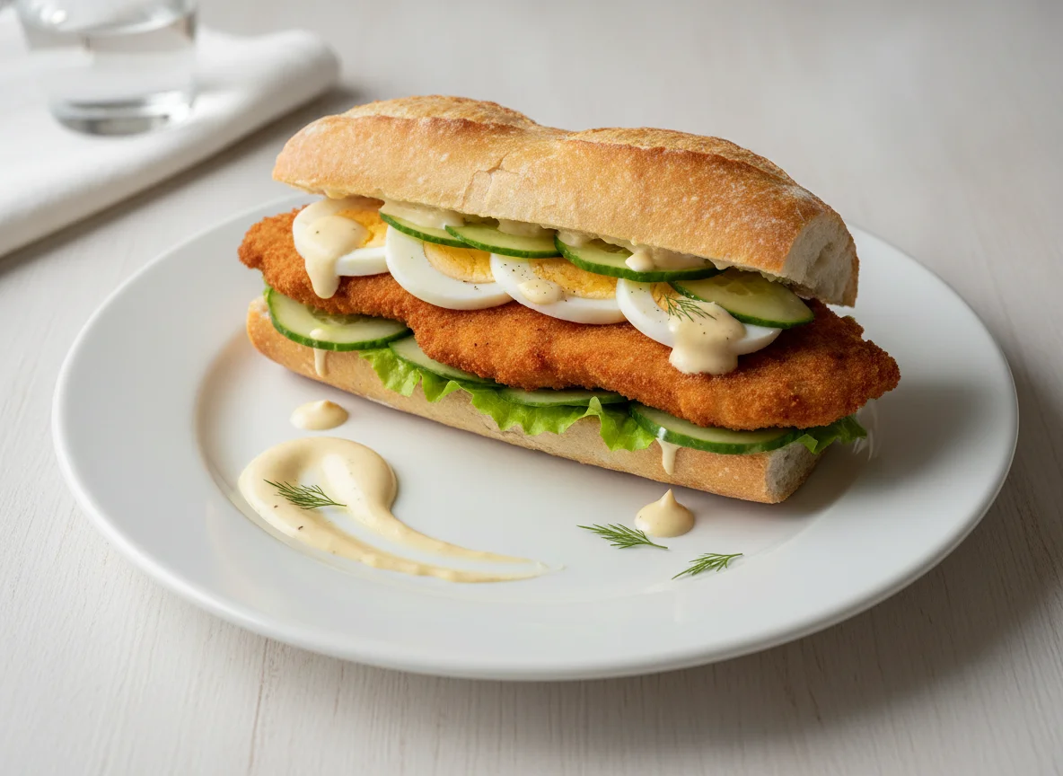 Sanduíche de Schnitzel de Frango com Ovo photo