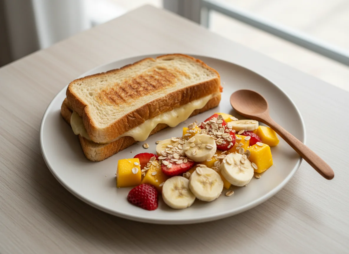 Sanduíche e Salada de Frutas com Aveia photo