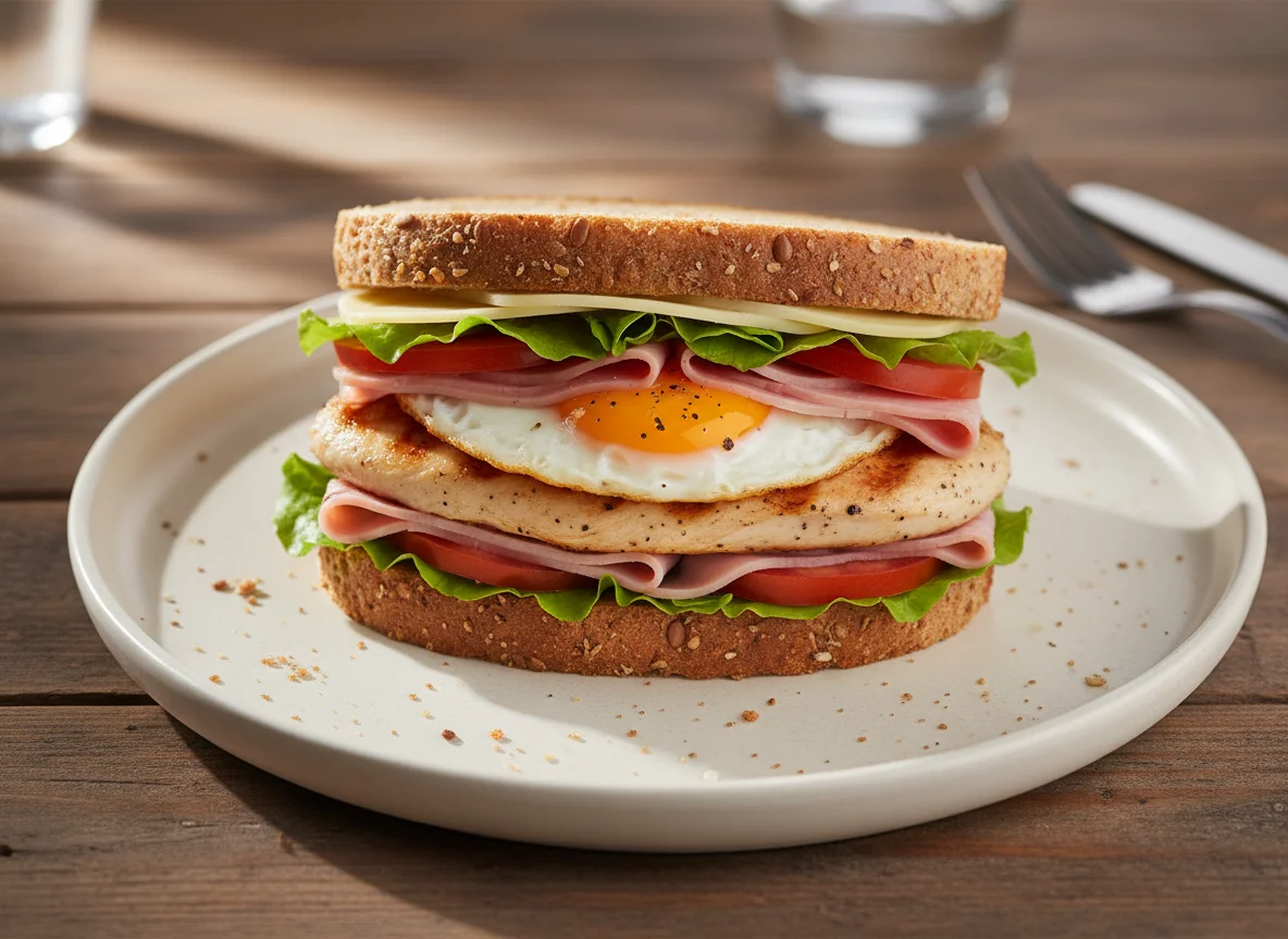 Sanduíche Misto com Frango e Salada photo