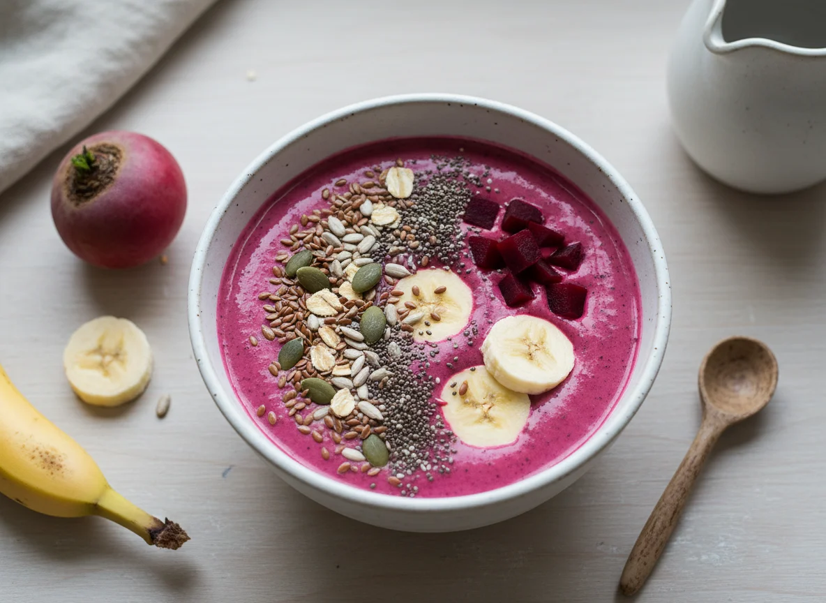 Smoothie de beterraba e banana com sementes photo