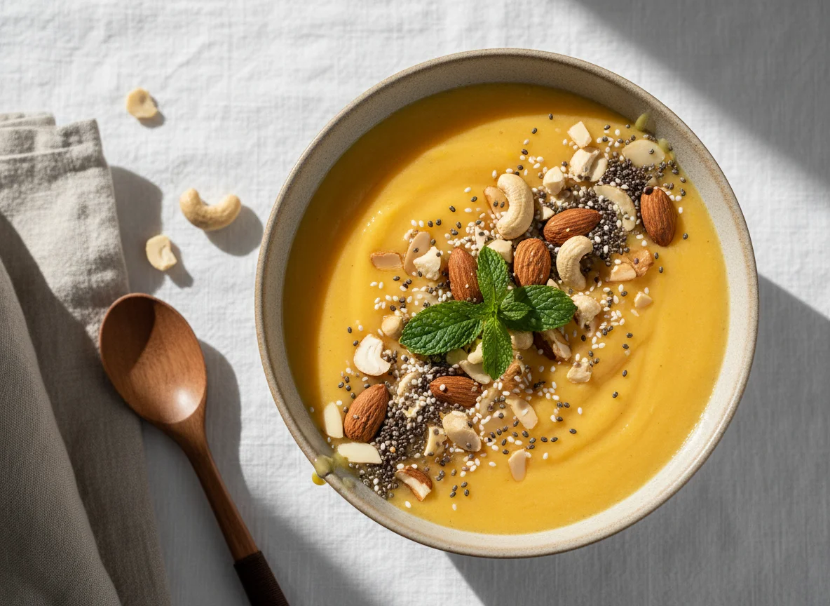 Smoothie de manga com castanhas e amêndoas photo