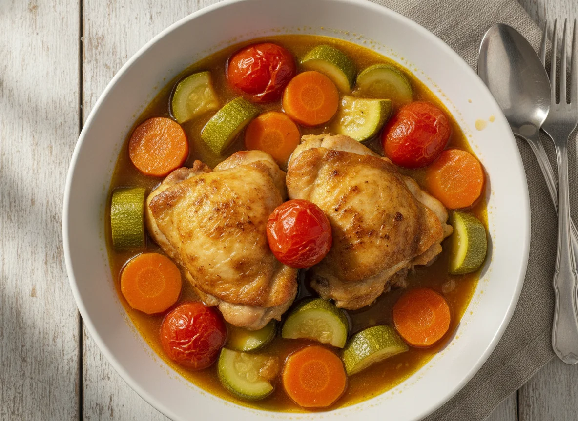 Sobrecoxa de frango com legumes ensopados photo