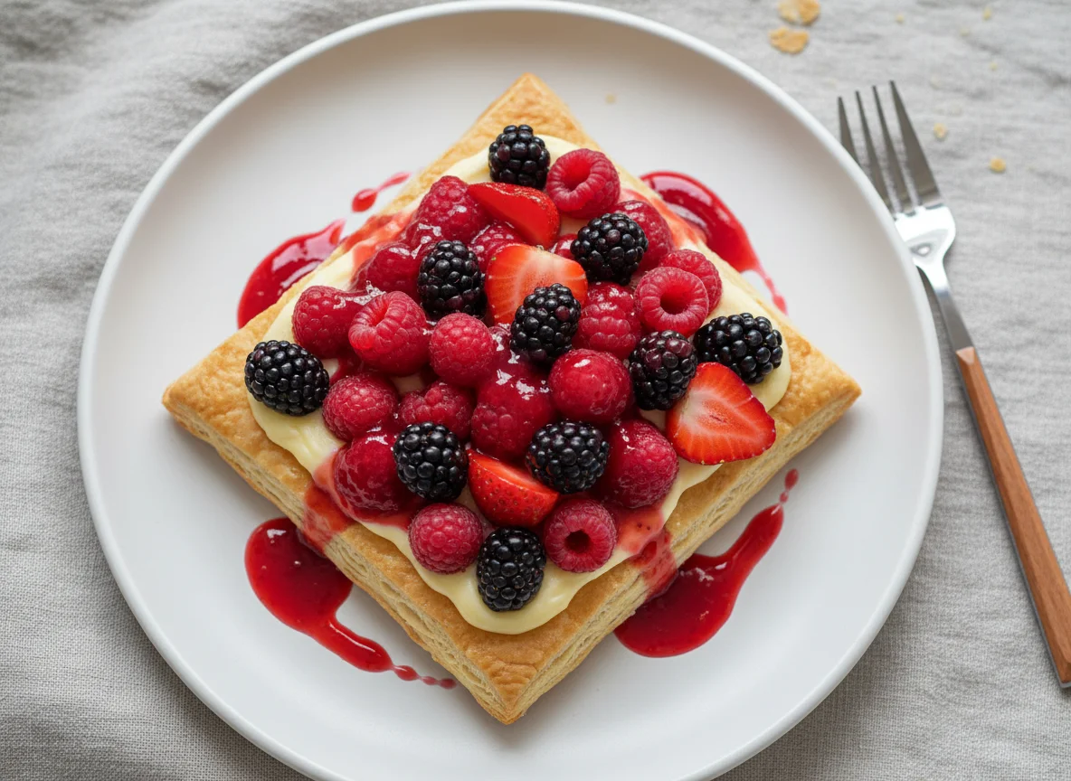 Sobremesa com Frutas Vermelhas e Massa Folhada photo