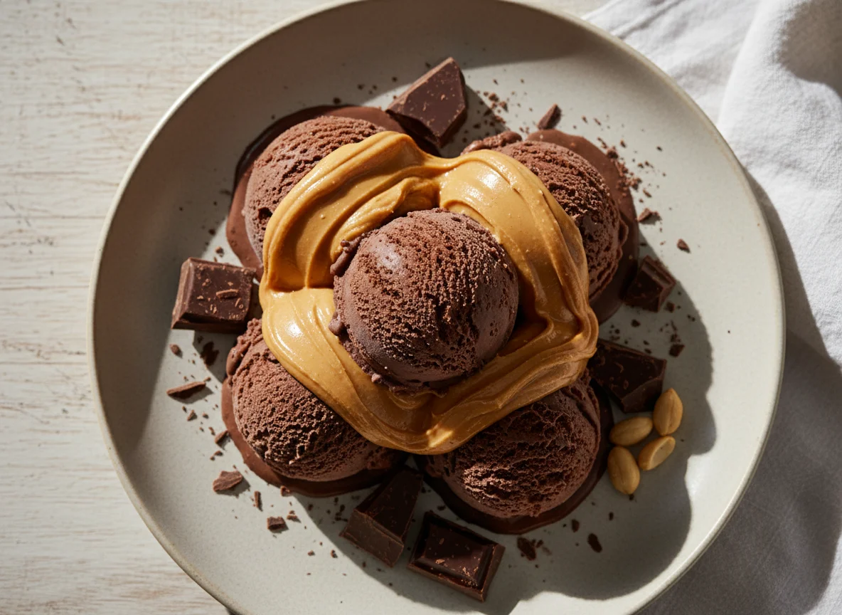 Sobremesa de chocolate e pasta de amendoim photo