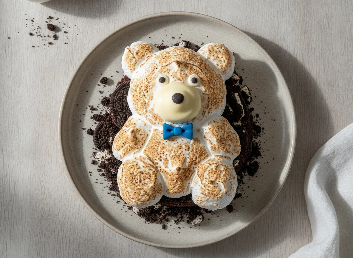 Sobremesa de Merengue Tostado em Formato de Urso photo