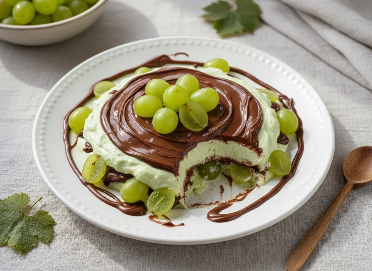Sobremesa de uva com creme e chocolate photo