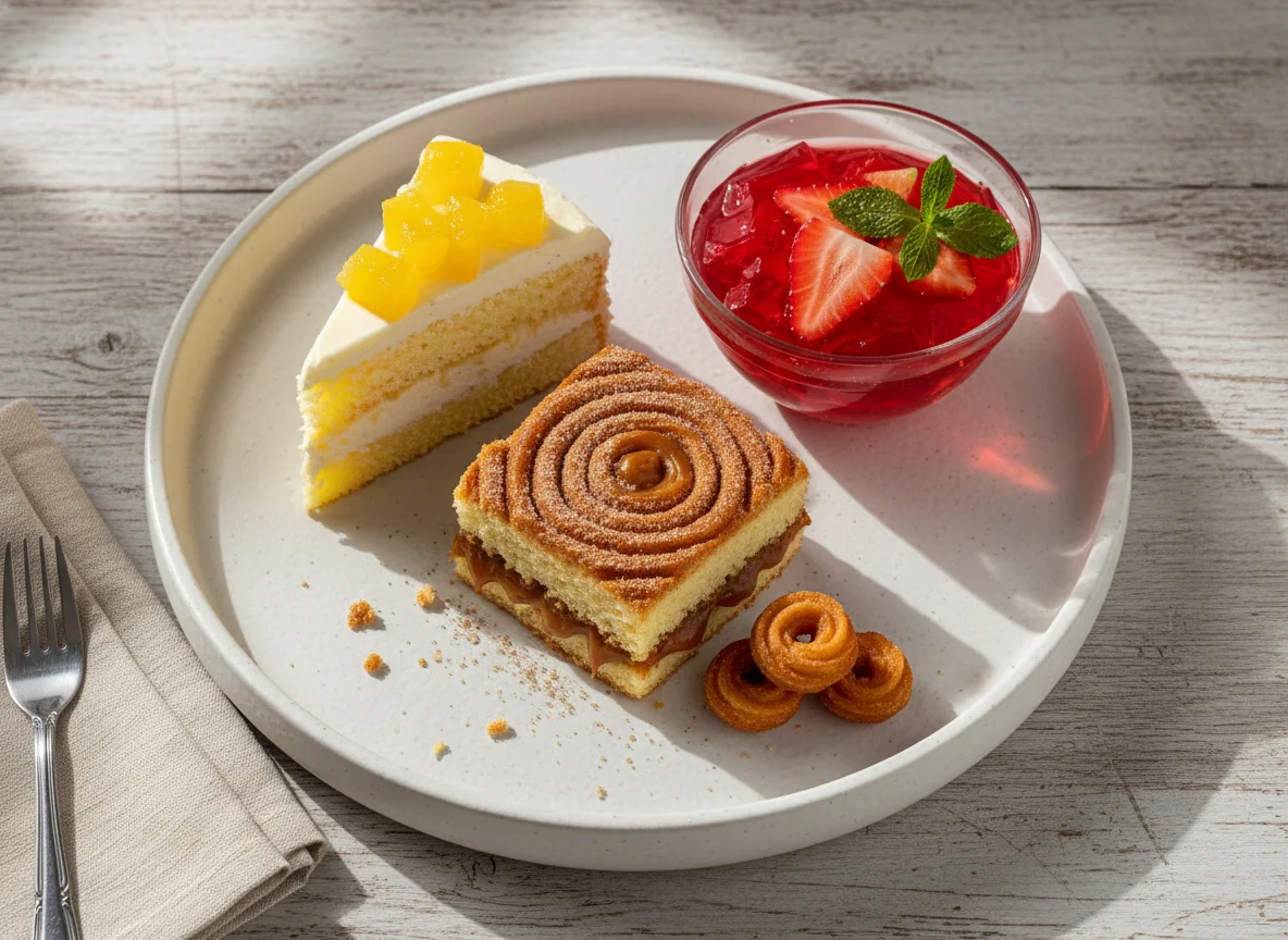 Sobremesa variada (Torta de abacaxi, Torta de churros e Gelatina diet) photo