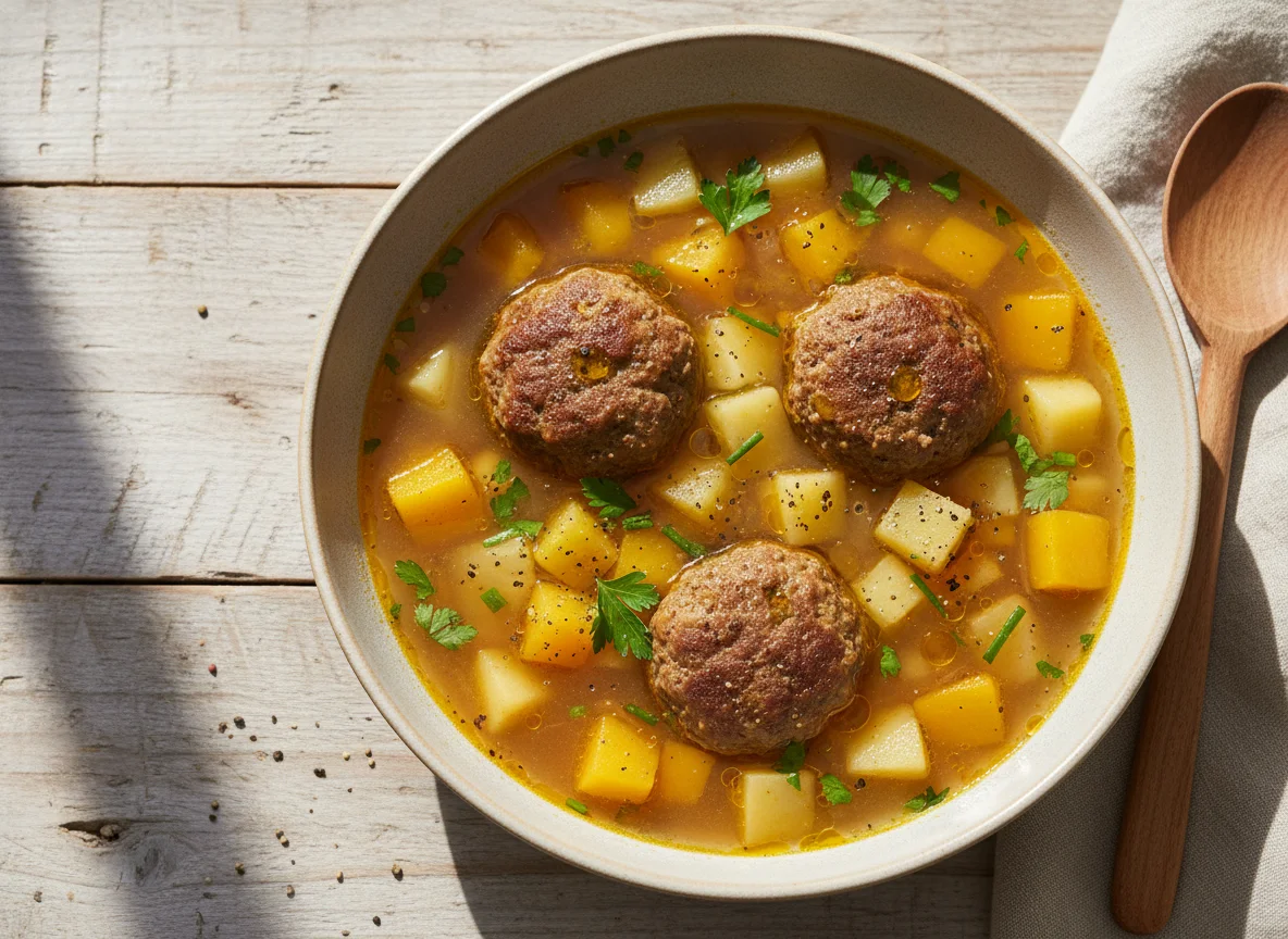 Sopa com almôndegas e legumes photo