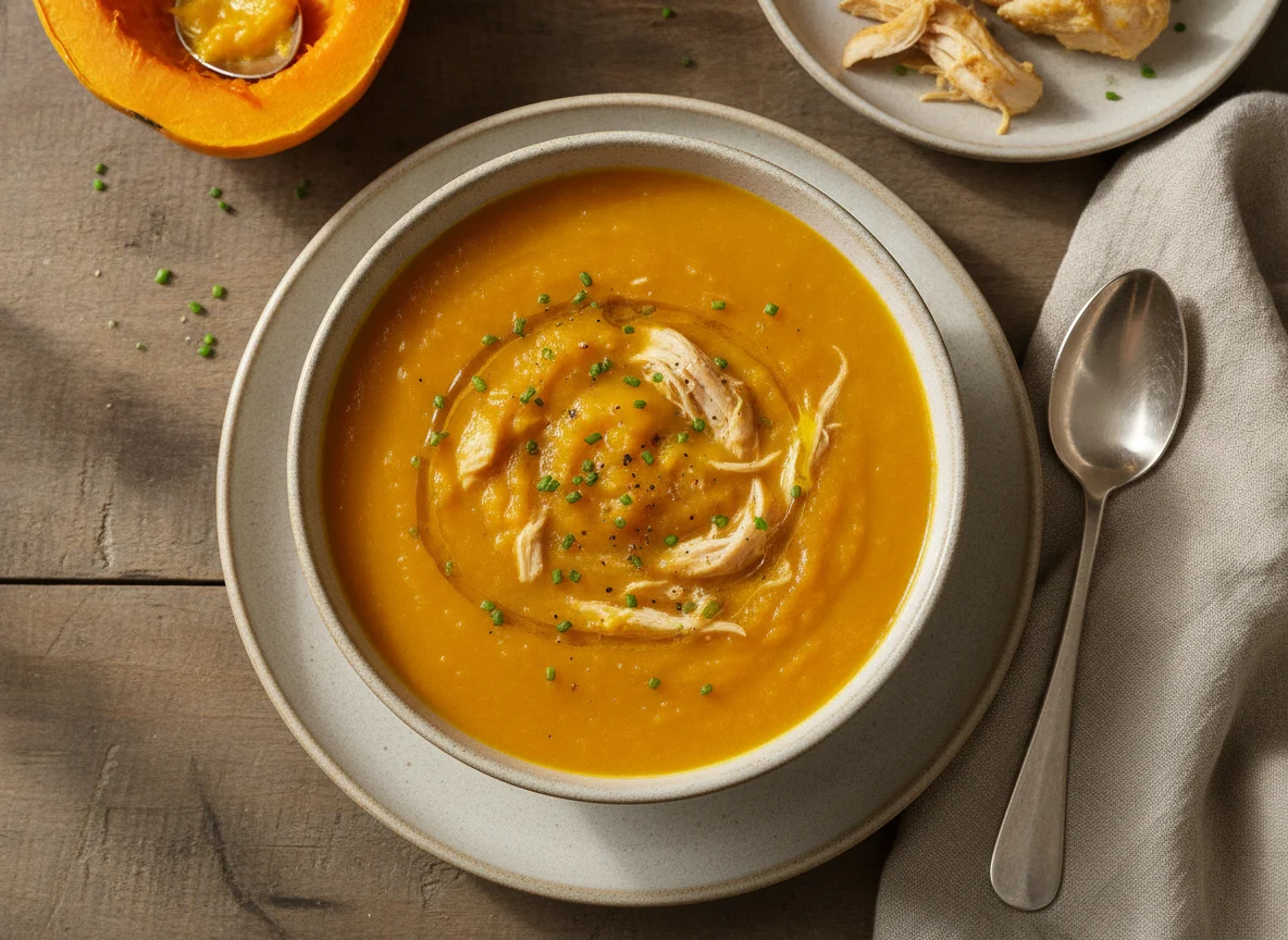 Sopa de Abóbora com Frango Desfiado photo