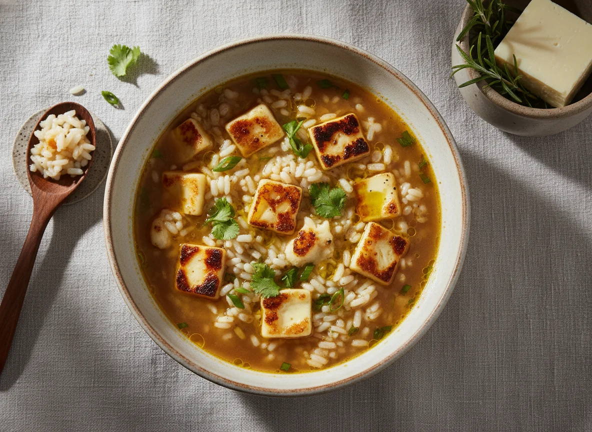 Sopa de arroz com queijo coalho photo
