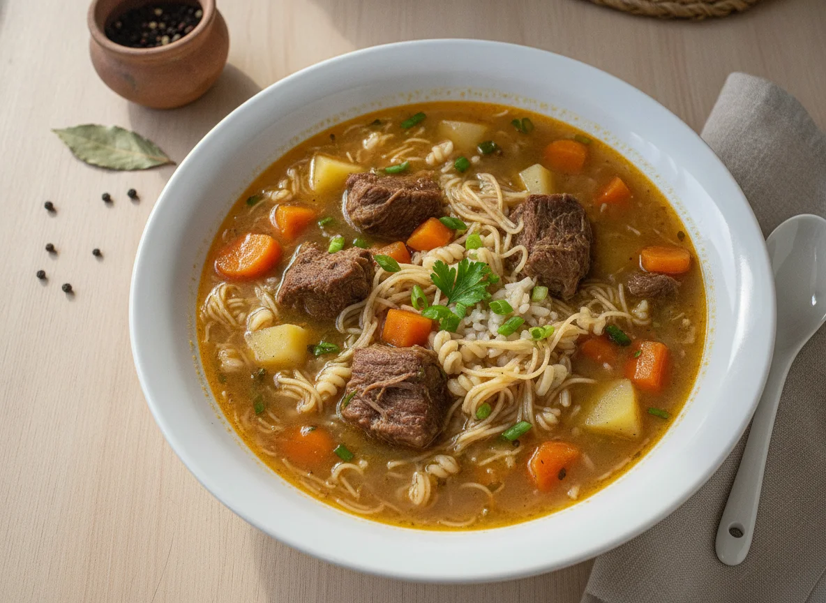 Sopa de Carne com Arroz e Macarrão photo