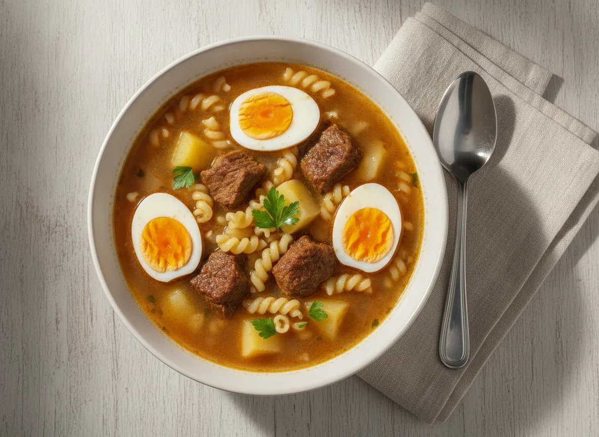 Sopa de Carne com Batata e Ovo photo