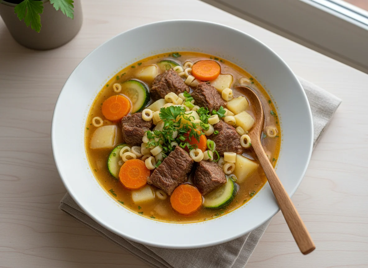 Sopa de Carne com Legumes e Macarrão photo
