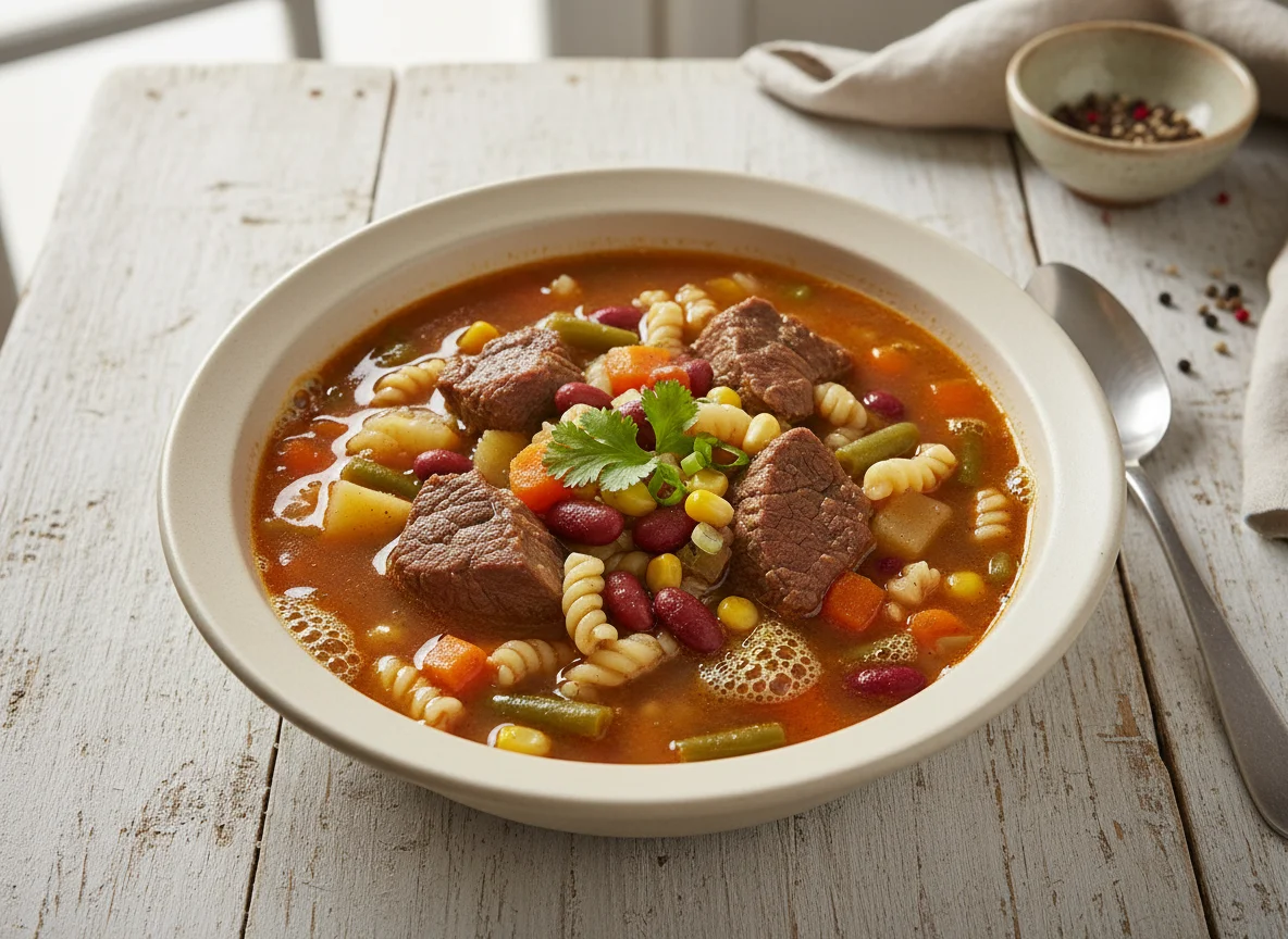 Sopa de Carne com Macarrão e Legumes photo