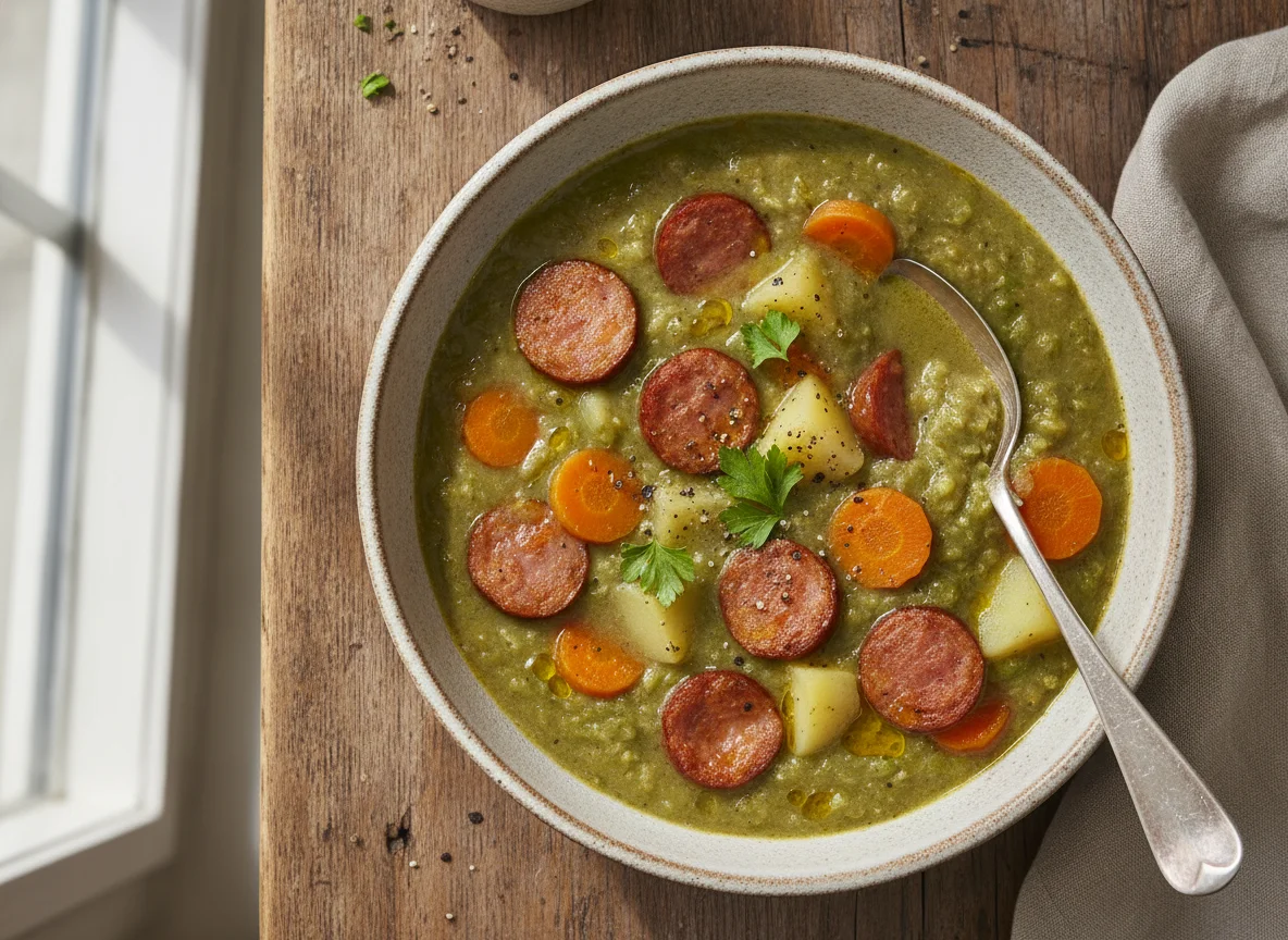 Sopa de Ervilha com Linguiça e Cenoura photo