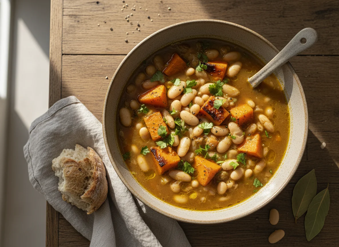 Sopa de Feijão Branco com Abóbora photo