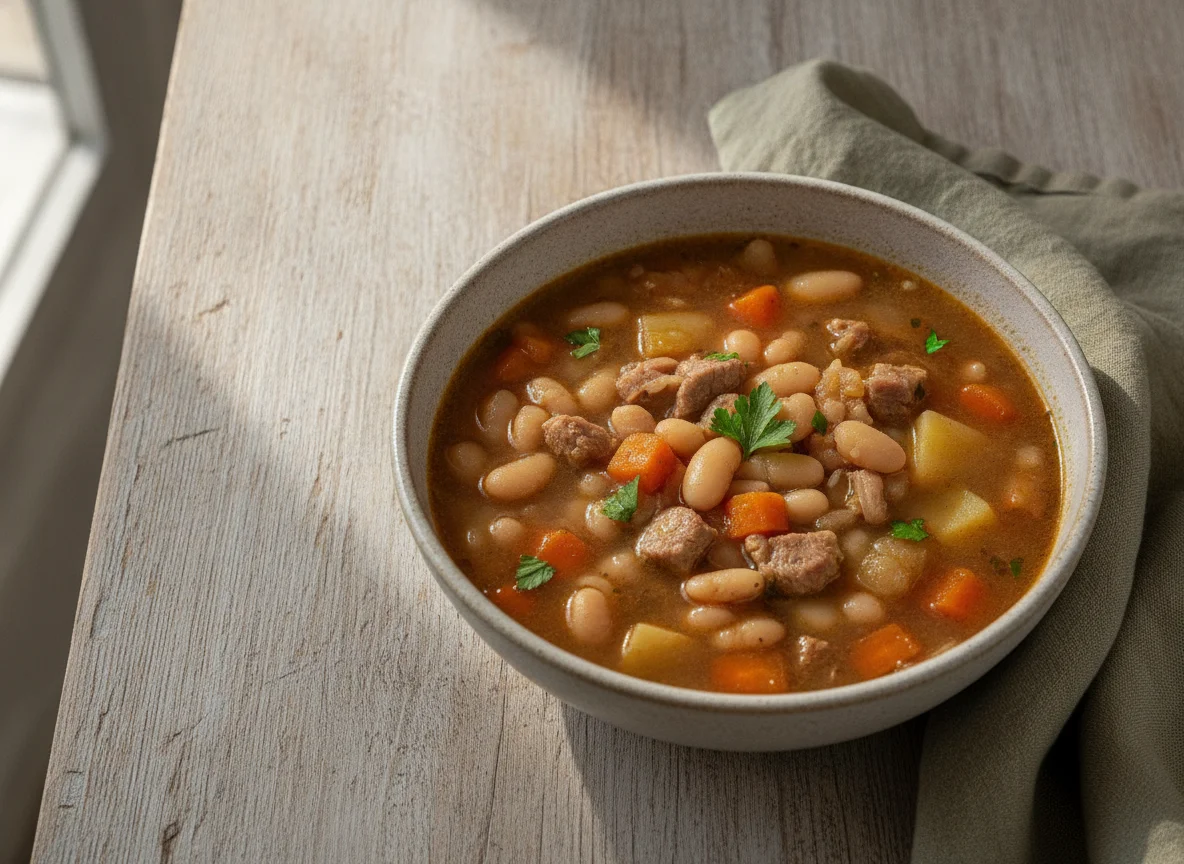 Sopa de Feijão Branco com Legumes e Carne photo