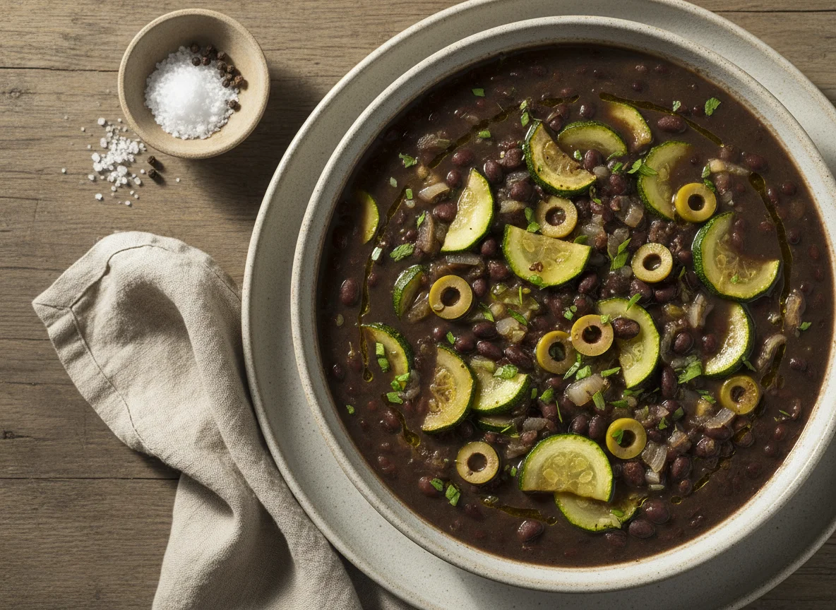 Sopa de Feijão Preto com Abobrinha e Azeitonas photo