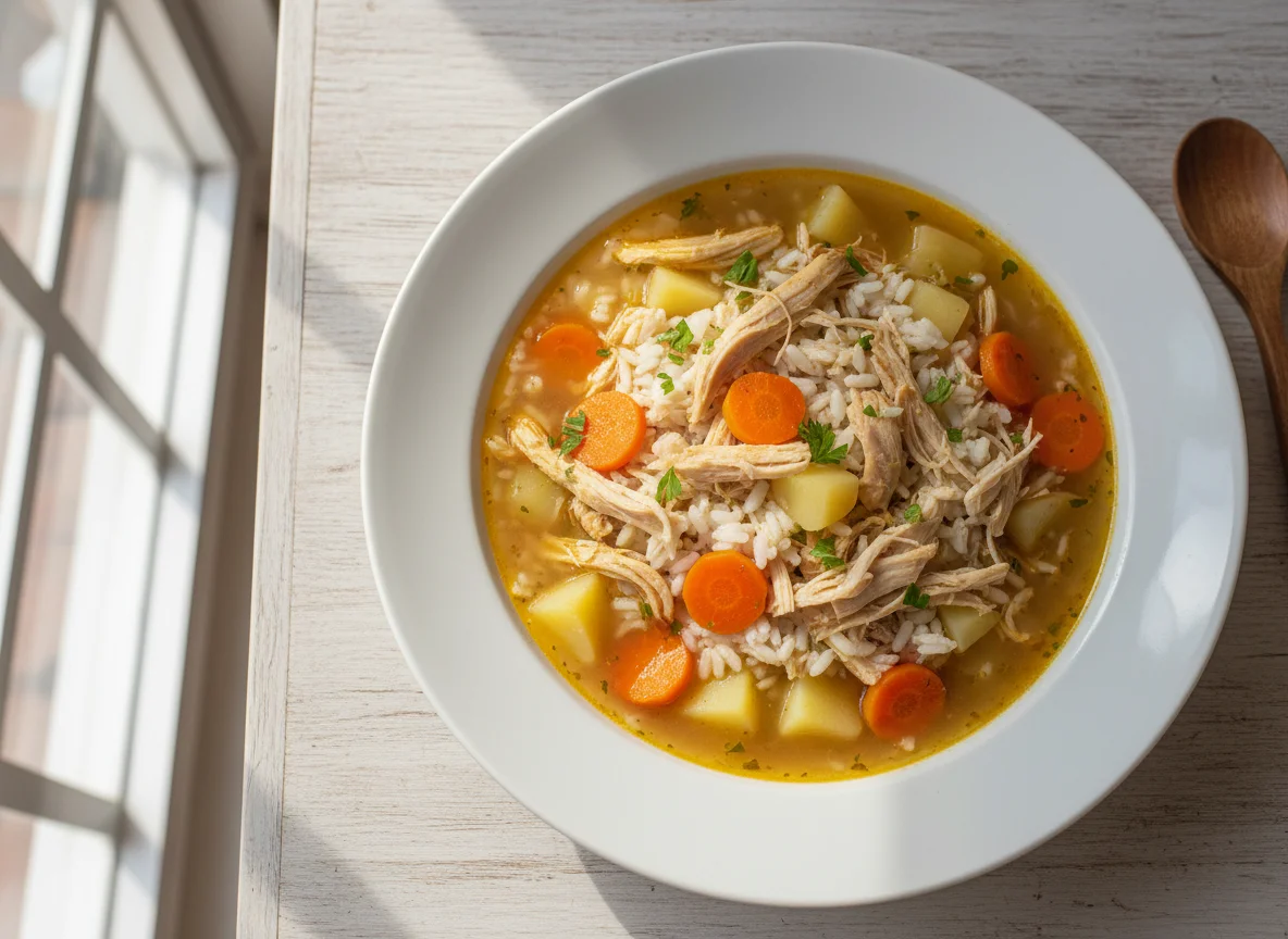 Sopa de Frango com Arroz e Legumes photo