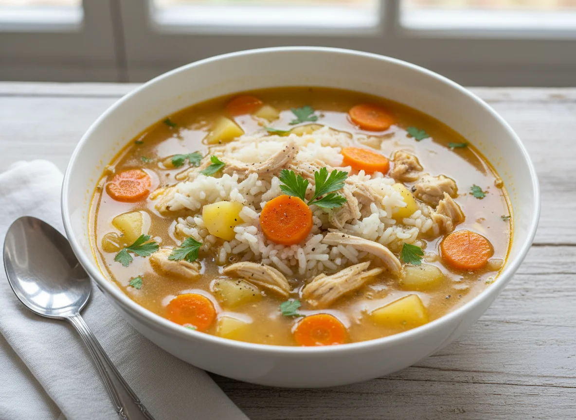 Sopa de frango com arroz photo