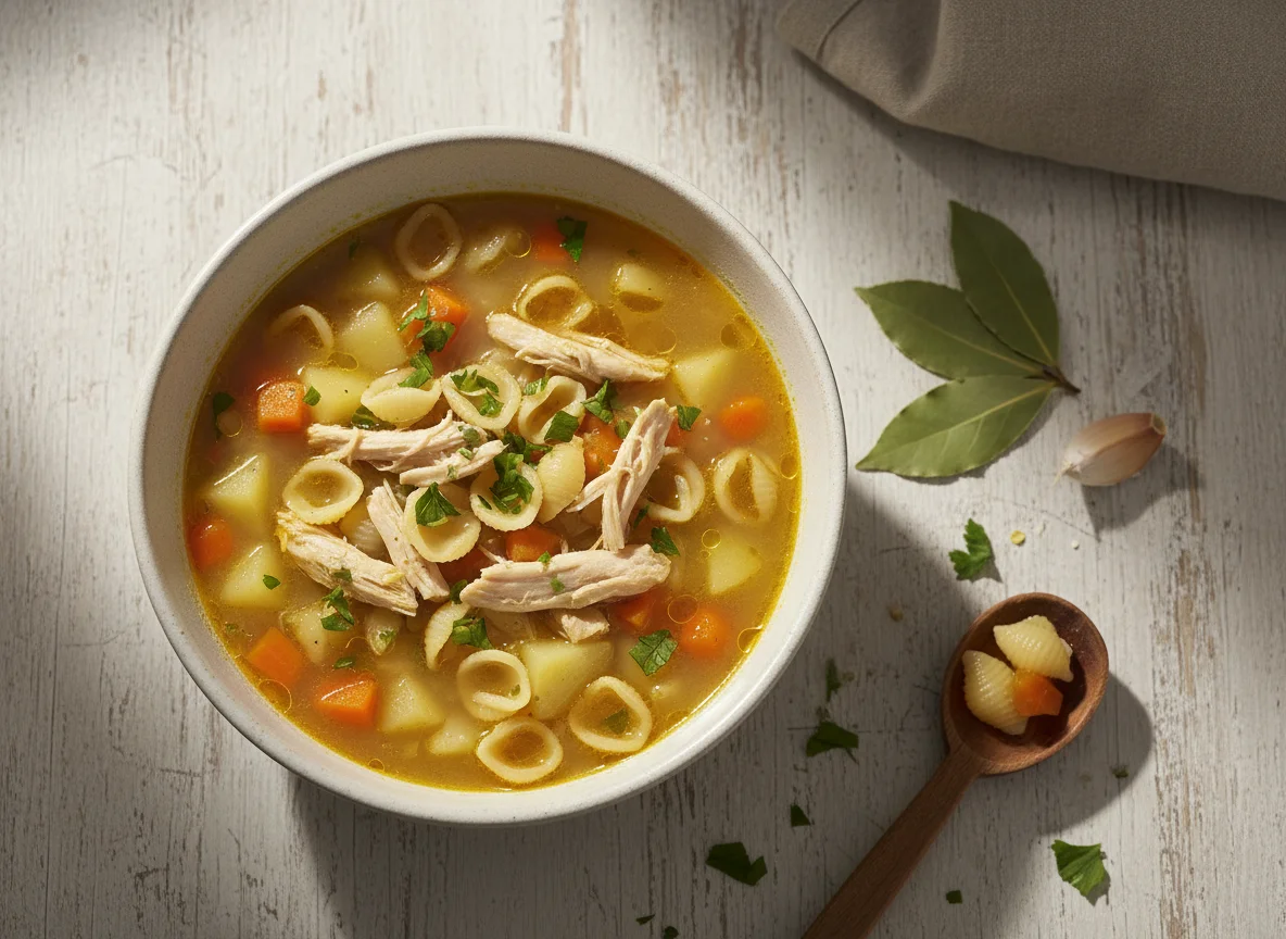 Sopa de frango com legumes e massa photo