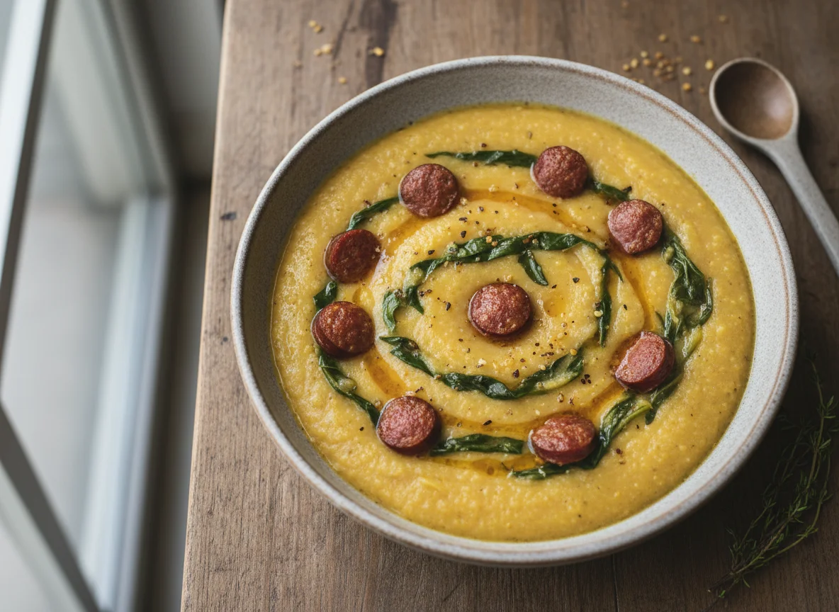 Sopa de fubá com linguiça e couve photo