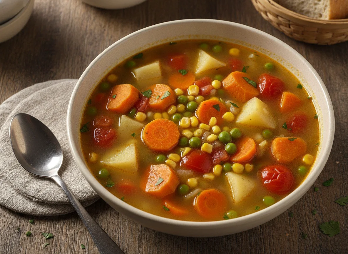 Sopa de legumes com batata doce e batata inglesa photo