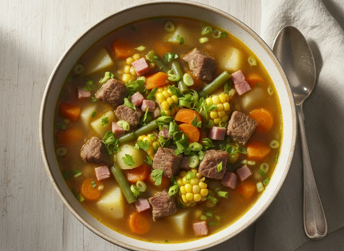 Sopa de legumes com carne photo